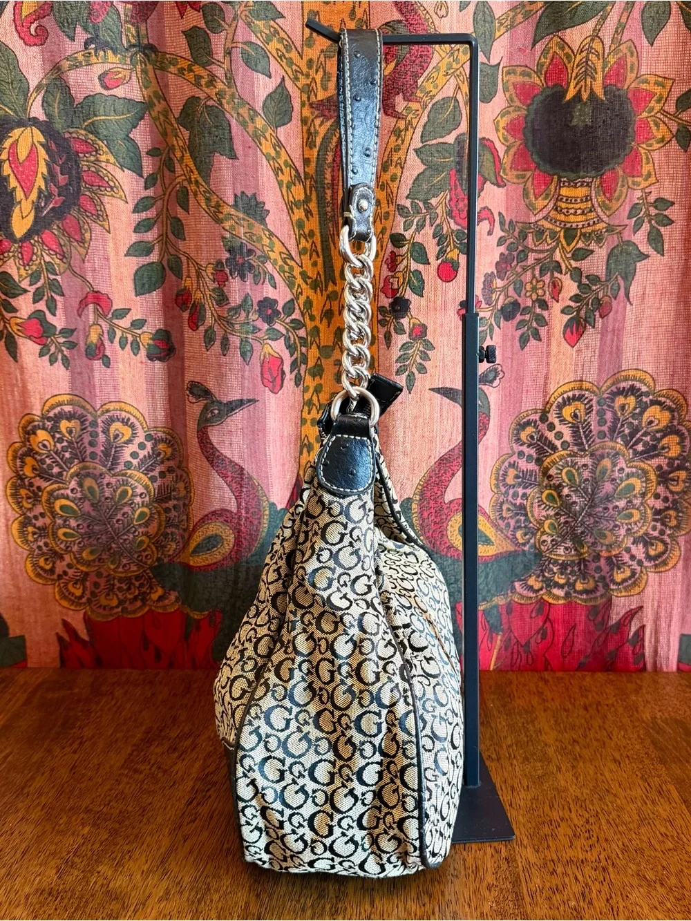 Y2K Guess Slouchy Hobo Bag Triangle Rhinestone Monogram Chain Strap